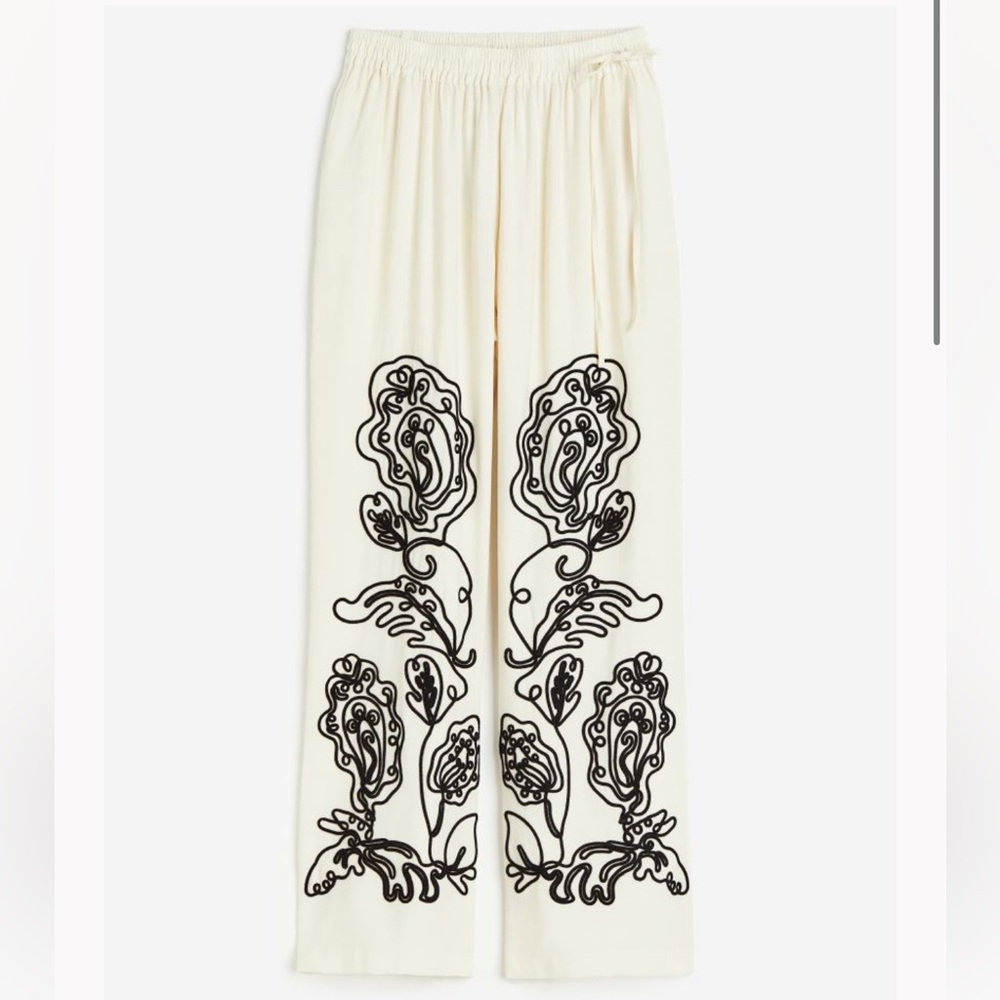 H&M Embroidered Pull On Trousers Pants